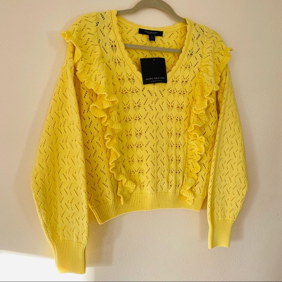 New Marc New York Ruffle Shoulder Cable Knit cotton pullover Sweater - Picture 7 of 9
